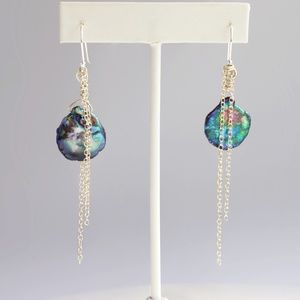 Sterling Silver Black Pearl Waterfall Earrings